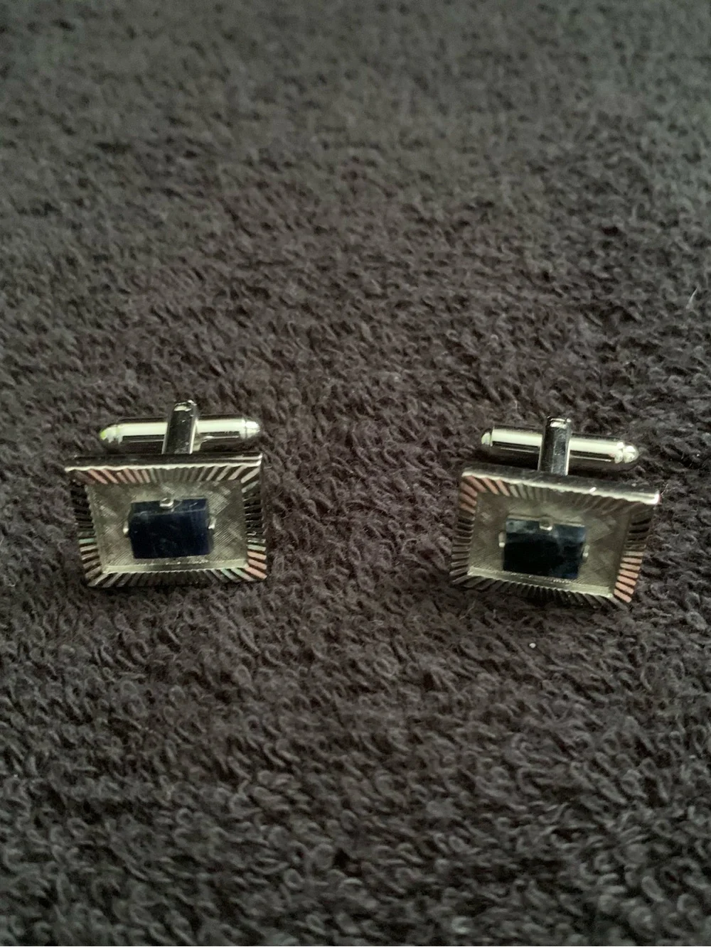 Vintage Silver-Tone Cufflinks with A Black Stone Accent